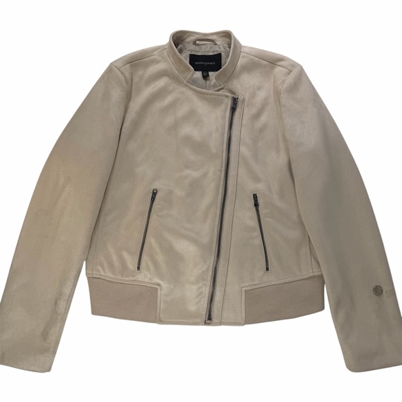 Banana Republic Ribbed Trim Vegan Suede Moto Jacket Size Medium Petite - Picture 9 of 15